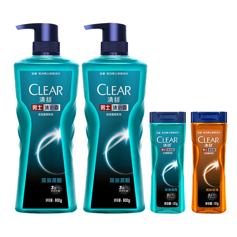 清扬(CLEAR)男士古龙香氛沐浴露 深海探险香氛600gX2加赠100gX2[联合利华]C罗同款古龙香氛沐浴