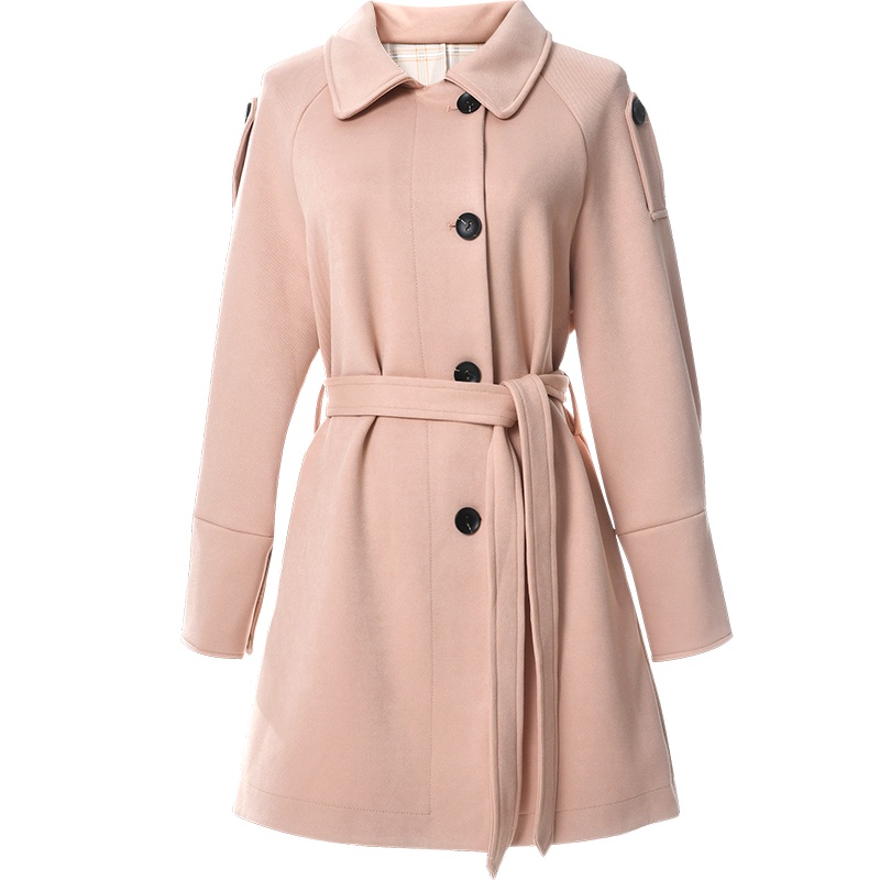 欧昵雪新复古Polo领单排扣收腰显瘦中长款外套女长袖上衣