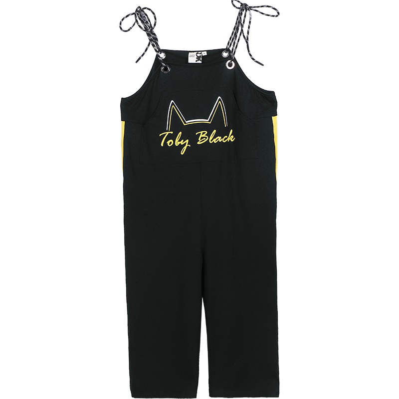 a02新款韩版撞色字母印花高腰宽松显瘦吊带背带裤女DTU2D0541PN