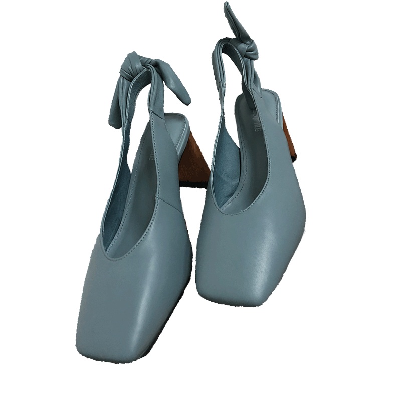 方头后蝴蝶小木跟后空鞋