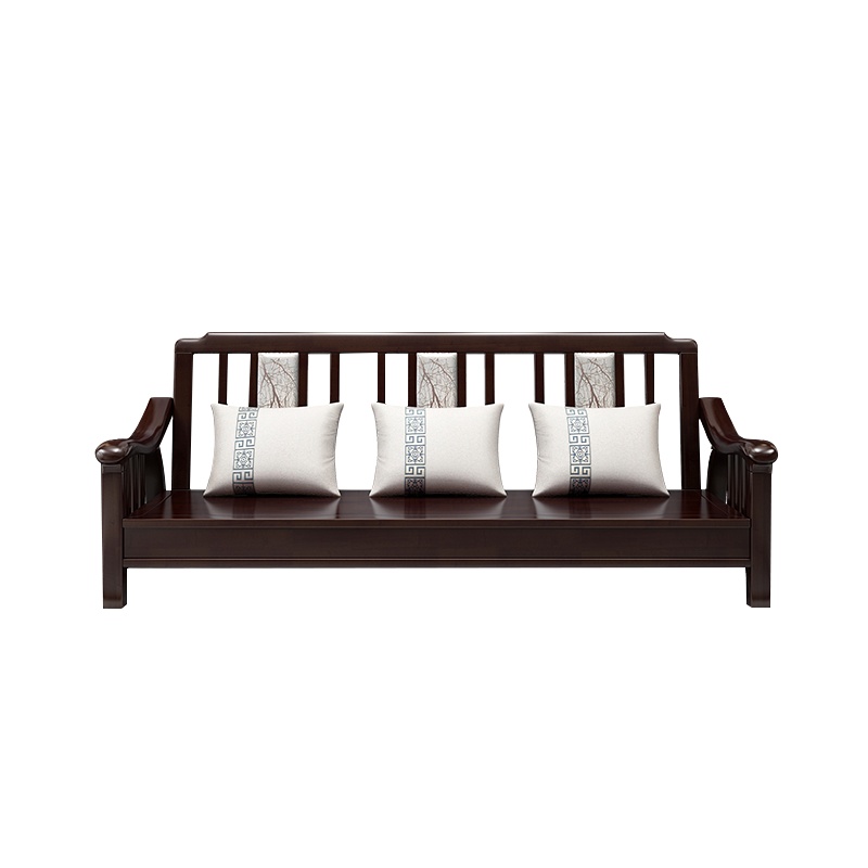 月影梳桐新中式全实木沙发组合客厅家具冬夏两用木沙发1+2+3组合