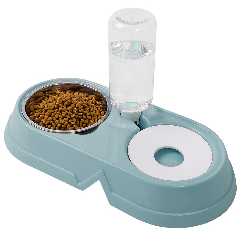 疯狂的主人 猫碗双碗狗碗喂食碗饭盆宠物用品狗狗猫咪饮水机自动喝水器浅蓝色