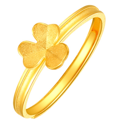 金一国囍足金精品三叶草女款戒黄金戒指送女友浪漫礼物(计价) ABA014