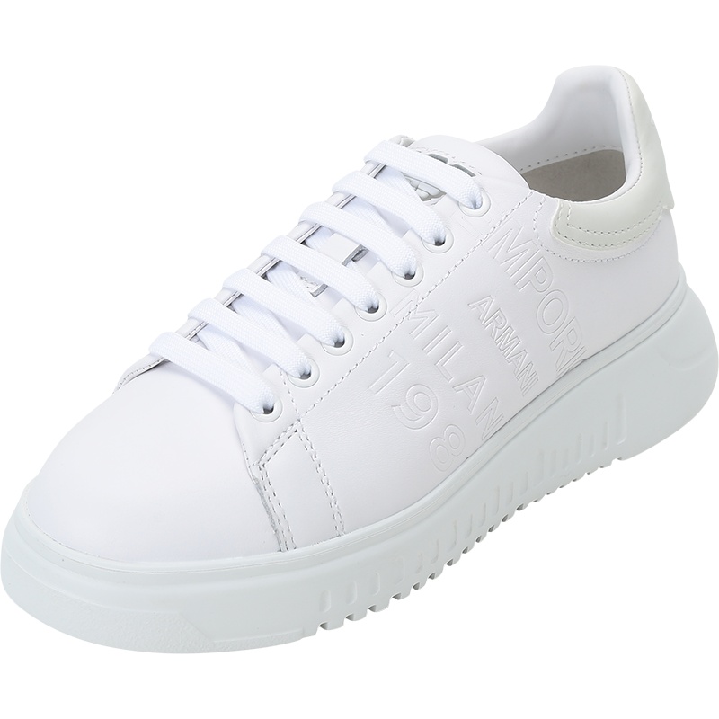 EMPORIO ARMANI 阿玛尼 女士 牛皮革系带休闲运动鞋板鞋小白鞋X3X070 XF526