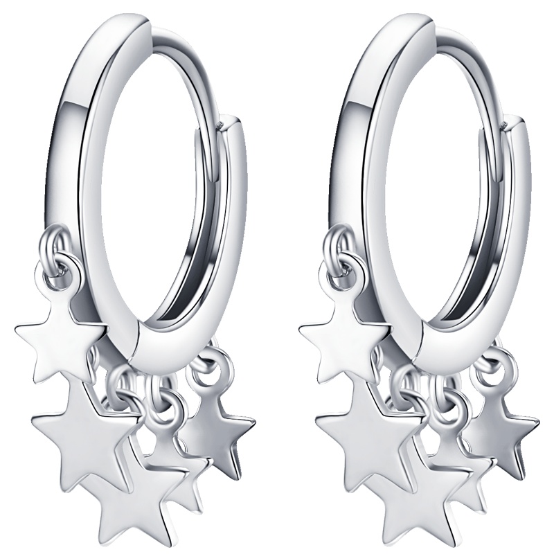 佰色传情星光耳扣925纯银耳环女气质小众2019新款潮耳坠饰品