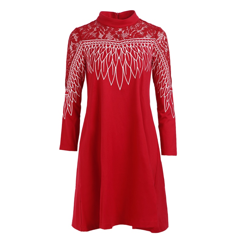 晩白 新品时尚优雅气质显瘦蕾丝刺绣宽松A字公主连衣裙女