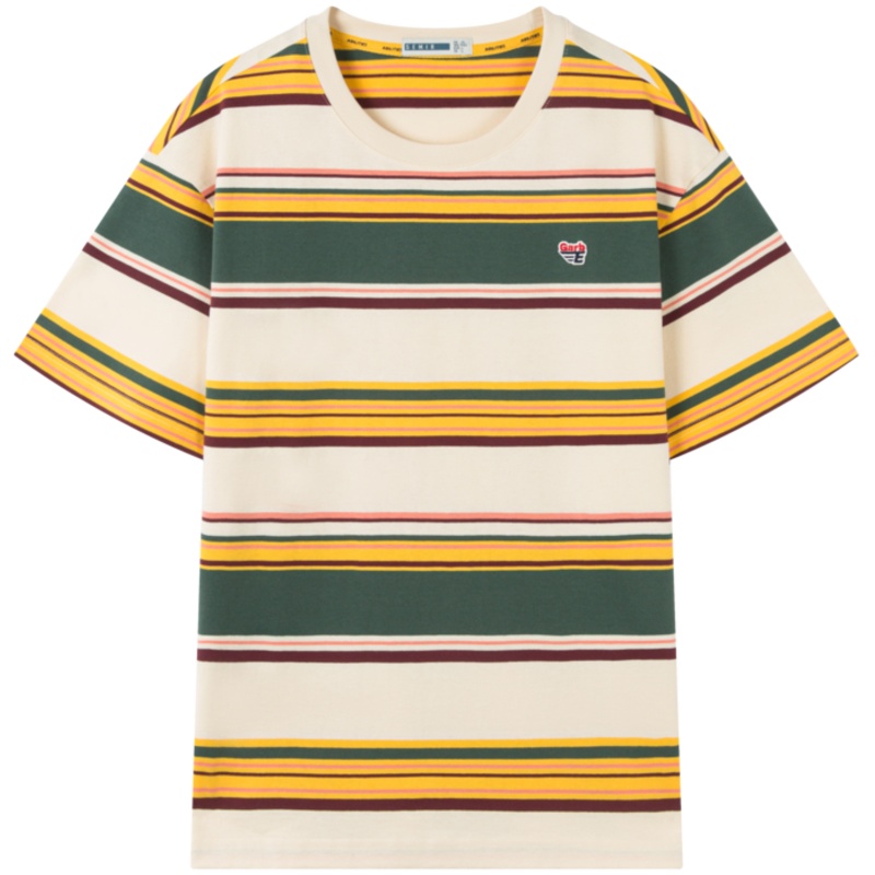 【满198减100预估价：44】森马短袖T恤男2021夏季新款港风t恤男士半袖百搭条纹宽松日系上衣