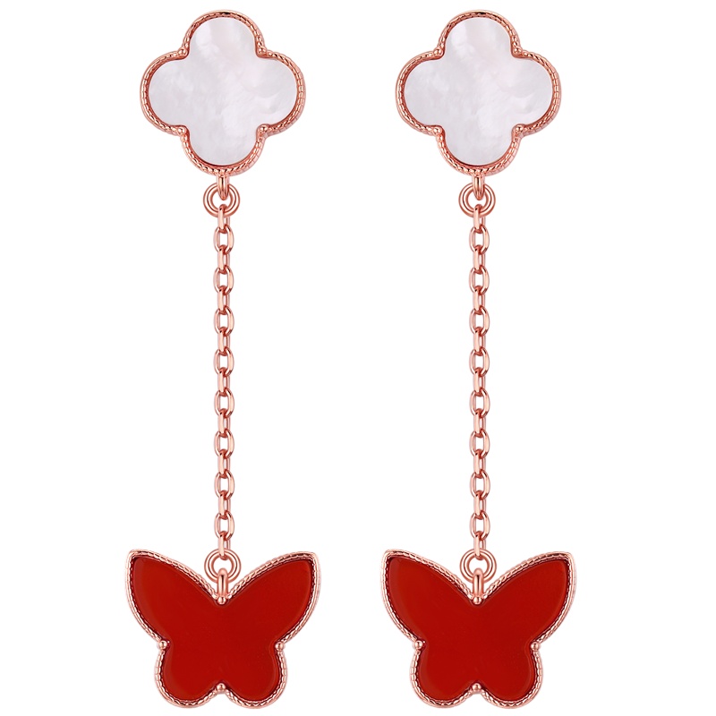 佰色传情BRIR纯银耳环韩国气质耳饰高级感四叶草耳钉女 红