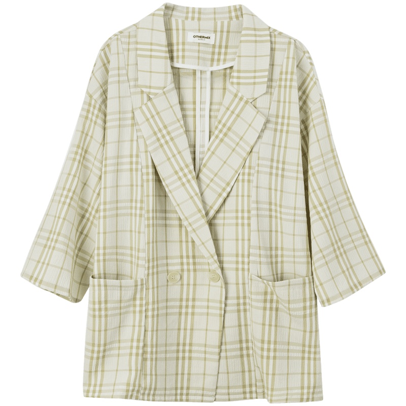OtherMix法式格子西装2021年夏季新款韩版小清新外套薄款上衣女潮