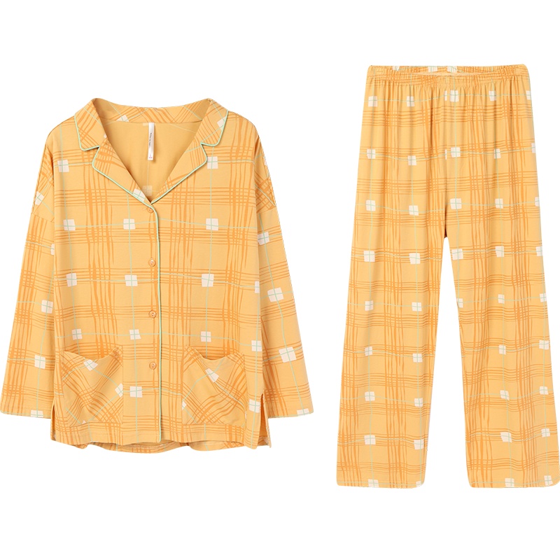 安之伴睡衣情侣套装简约格子可外穿家居服情侣套装 绿灰 XL