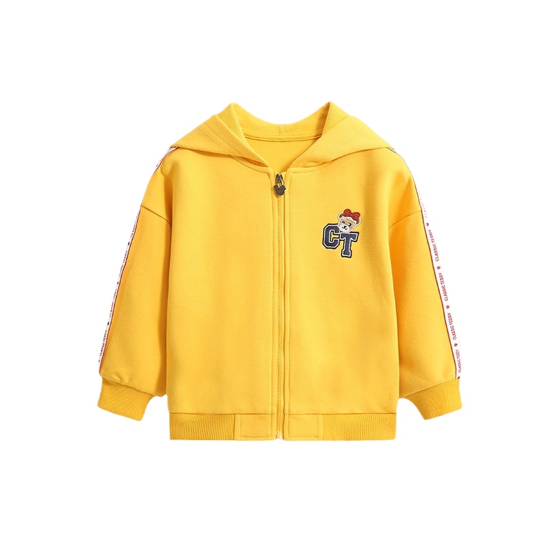 精典泰迪女童外套春秋儿童新款洋气长袖上衣宝宝休闲带帽开衫外衣