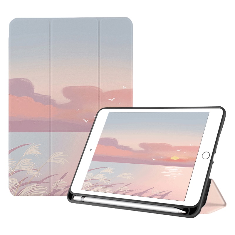 zoyu 2020新款ipad10.2保护套带笔槽第八/七代平板防摔三折套2019硅胶ipad保护套防弯壳风景