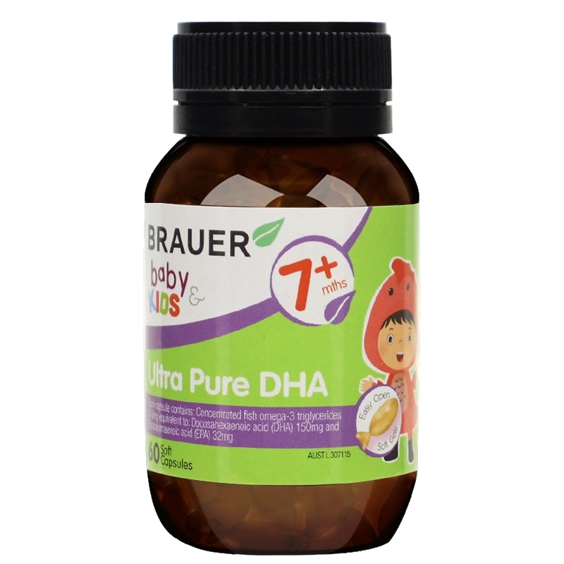 24年9月-原装进口澳洲小绿瓶蓓澳儿brauer婴幼儿儿童海藻油补脑记忆力DHA60粒(7个月以上)