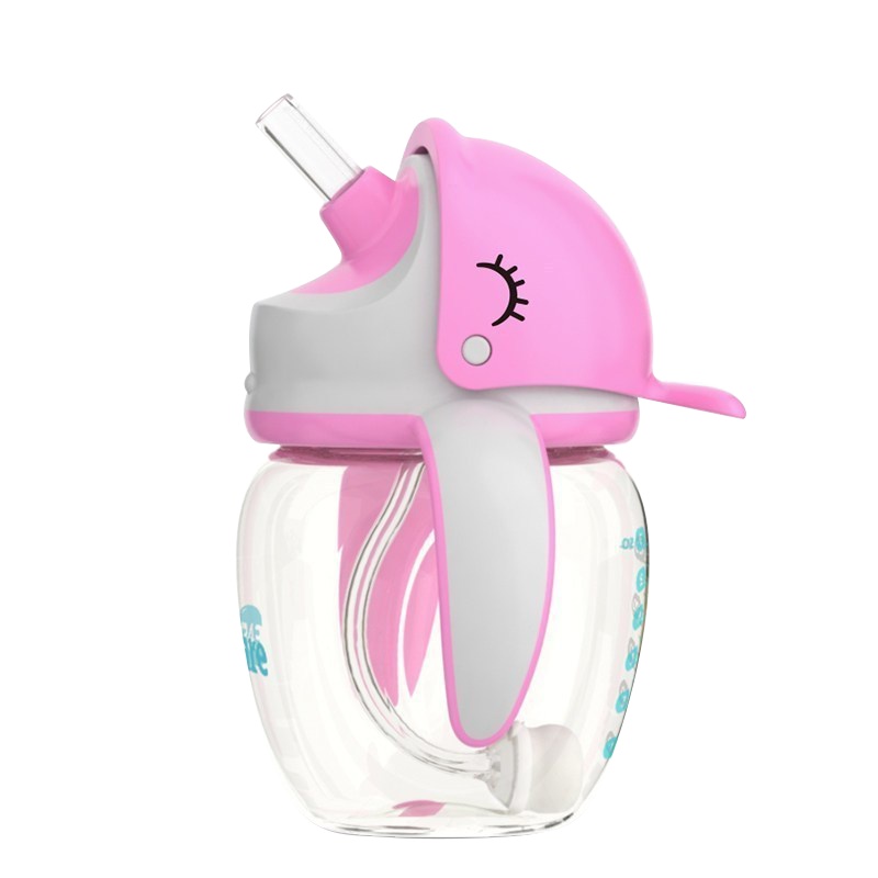 伊斯卡尔(Easy Care)160ml鲸鱼PPSU儿童水杯婴儿学饮杯幼儿园宝宝吸管杯防漏防喷水重力球吸管水杯粉色
