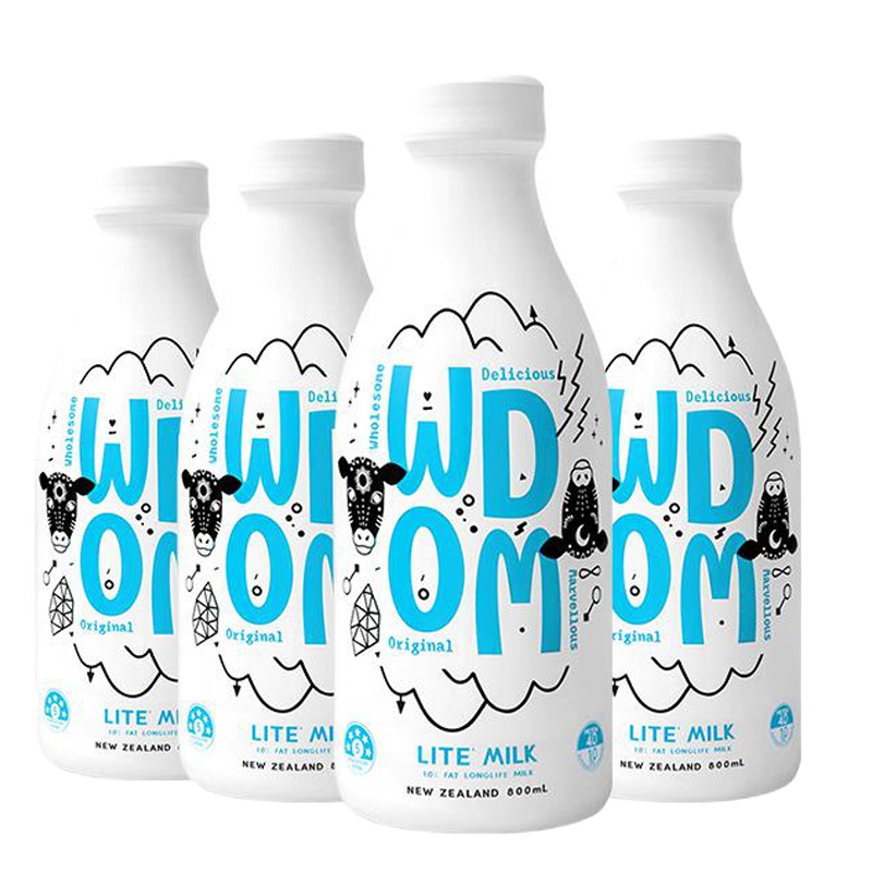 新西兰WDOM渥康1.0%低脂纯牛奶4.0g蛋白高钙进口饲800ml*4瓶