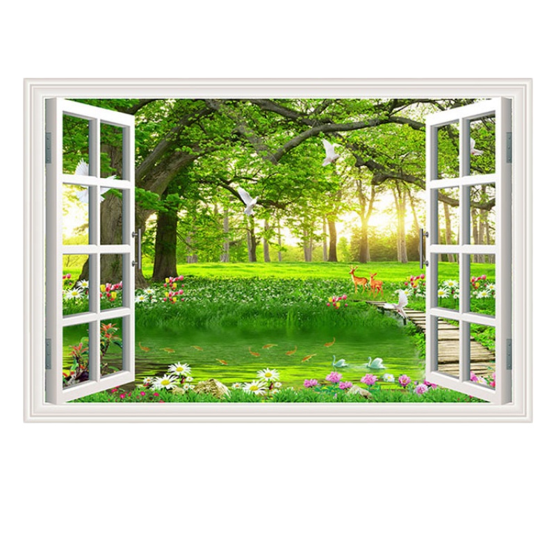 (窗户风景画)320 宽50cmX高30cm 3d立体假窗户墙贴仿真装饰画卧室客厅餐厅背景墙贴画自粘风景壁画