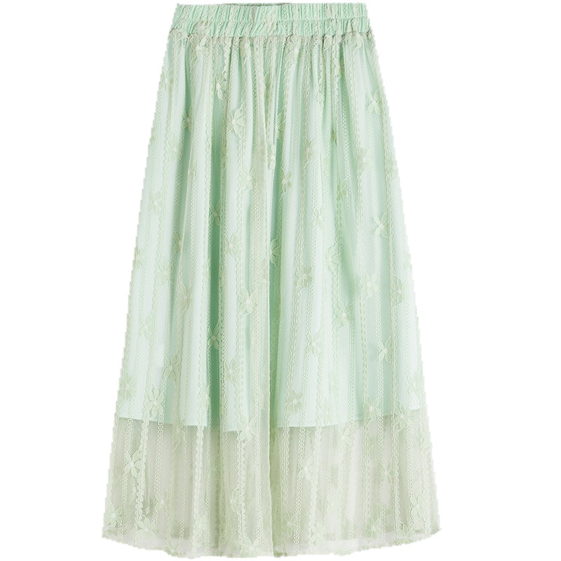 茵曼半身裙女2019秋季新款橡筋腰纯色文艺浪漫蕾丝网纱小仙女纱裙