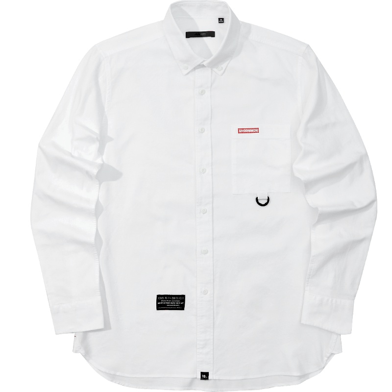 黑鲸牛津纺长袖衬衫男2019春季扣领尖领白衬衫男CNEAJ19003A