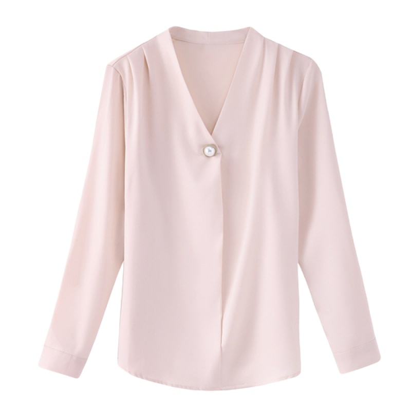 晗亦然女士衬衫春装2021年新款长袖V领百搭衬衣设计感小众气质上衣9227