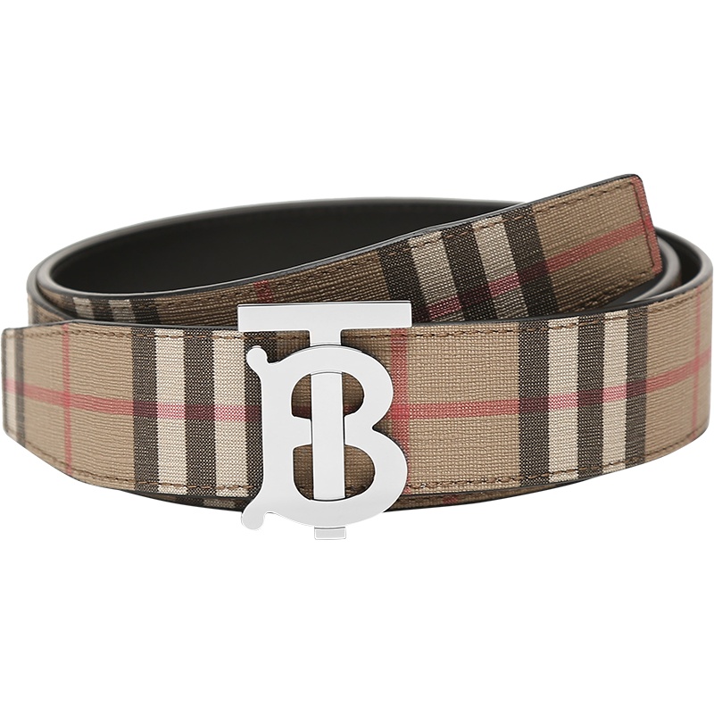 博柏利/巴宝莉 BURBERRY 男款 环保帆布/皮革板扣式双面皮带腰带80465681