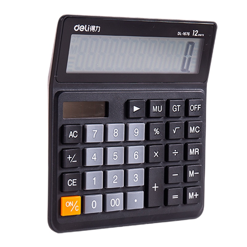 得力(deli) 双电源太阳能办公计算器财务会计专用计算机高颜值简约风格 1676黑色