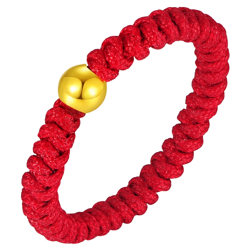 蒂蔻珠来运转黄金戒指女款圆珠足金转运珠编织红绳指环结婚纪念日礼物送老婆