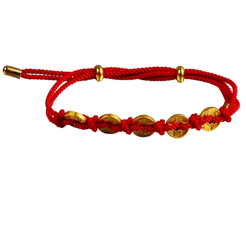 黄金码头3D硬金五帝币铜钱手串足金999黄金手链宝宝小孩送女友
