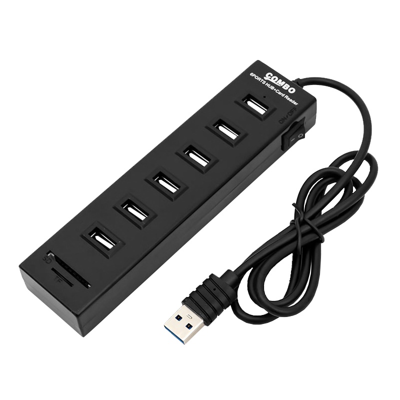 酷比客(L-CUBIC) LCHC06BK 6口USB2.0集线器带开关读卡器HUB扩展坞