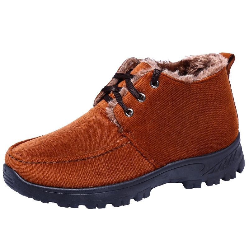 步回力行老北京休闲布鞋男冬季棉靴加绒加厚保暖防寒中帮平底中老年爸爸鞋