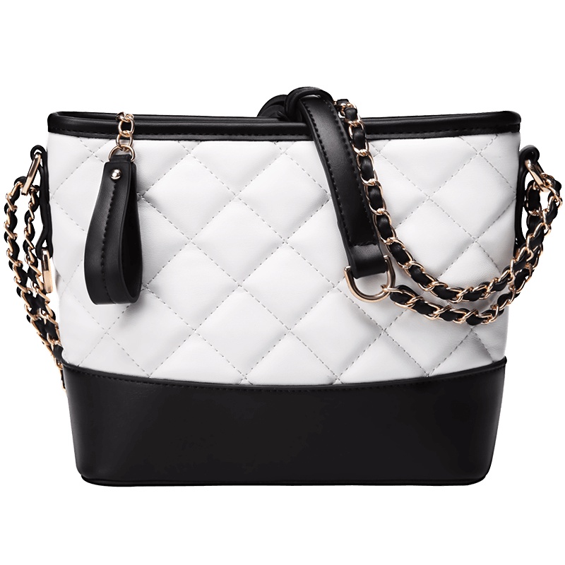 第九城（V.NINE） 单肩包女2019春夏新款流浪包韩版休闲小香风酒神包时尚菱格链条斜挎包水桶包