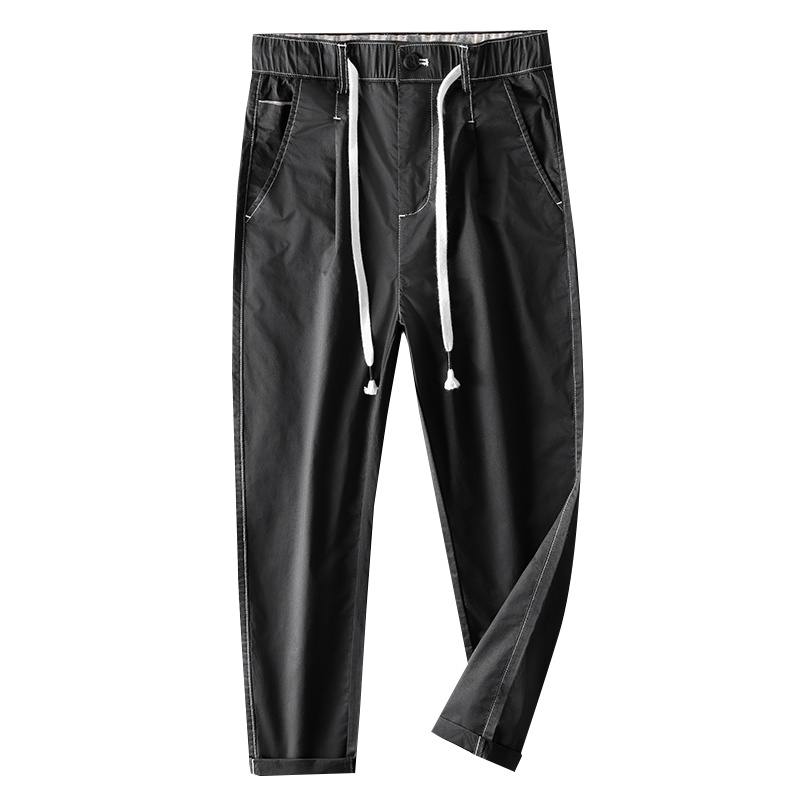 美特邦杰2021春夏新款弹力休闲裤男直筒微宽松男士休闲裤中腰韩版潮流男裤子长裤子黑色