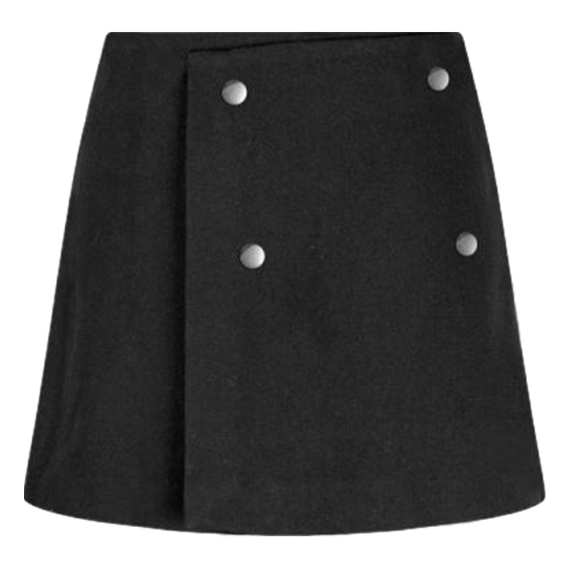 拉夏贝尔秋装新款韩版高腰百搭宽松学生双排扣直筒毛呢短裤女休闲裤20011505