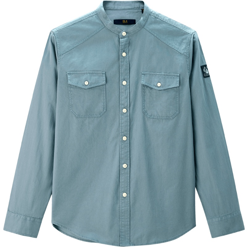 HLA海澜之家简约立领休闲长袖衬衫2019秋季水洗长袖衬衫男HNEAD3R107A