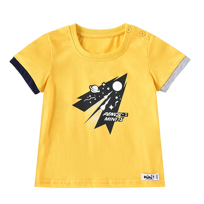 儿童短袖T恤男孩宝宝印花夏装小童打底衫棉印花圆领时尚太空飞船