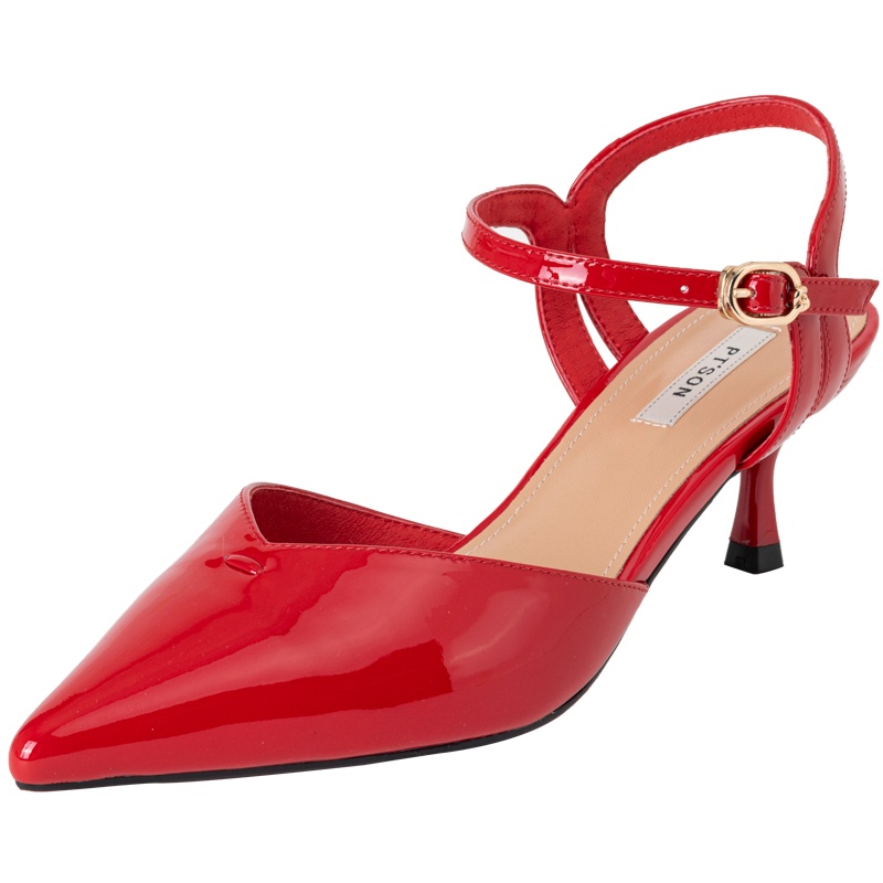 百田森2020商场同款凉鞋女高跟凉鞋漆皮细跟一字扣仙女凉鞋女