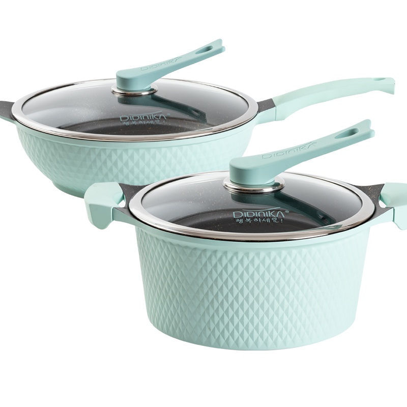 迪迪尼卡(Didinika)锅具套装2件套麦饭石炒锅不粘锅平底锅煎锅家用厨房组合套装