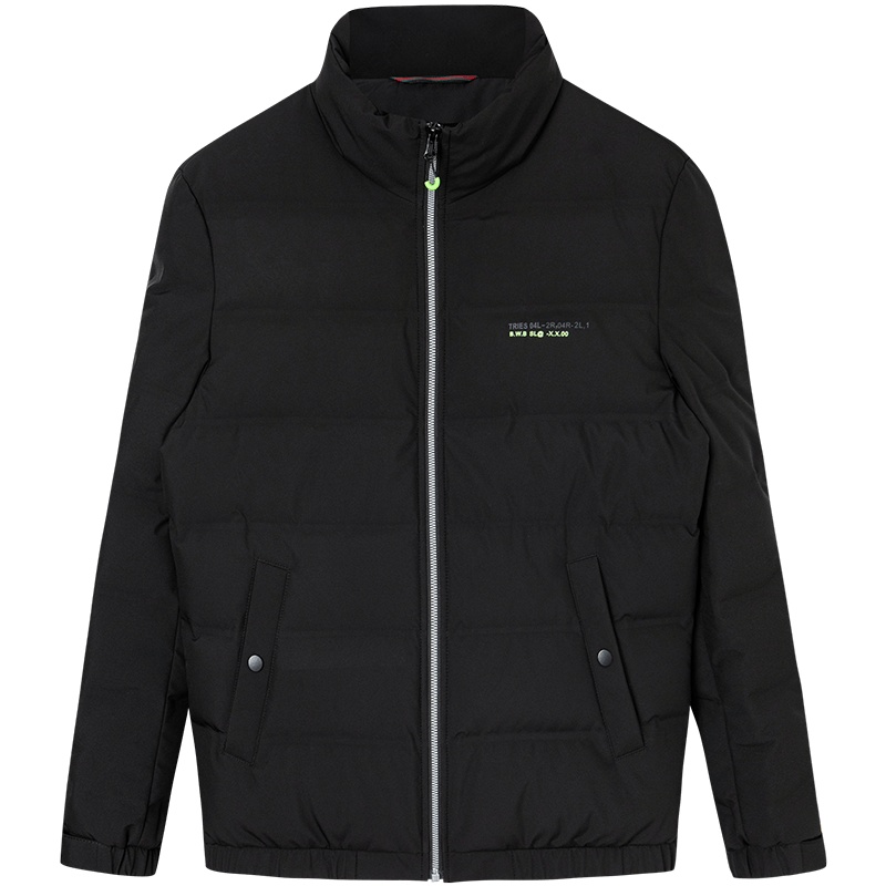 才子男装羽绒服冬季短款时尚字母立领潮流保暖白鸭绒男士外套