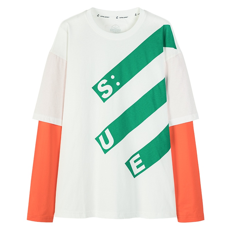 Semir森马2020秋季新款潮感时尚撞色印花宽松假两件长袖T恤男