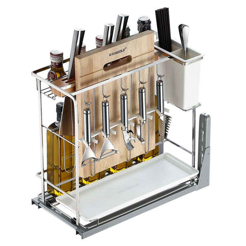 HIGOLD/悍高 黑钻橱柜拉篮 不锈钢调味料篮 厨房厨具收纳篮