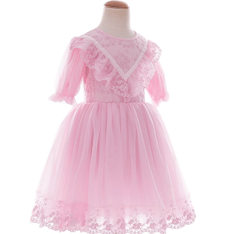 boatmouse船鼠小女孩公主裙韩版蕾丝纱裙粉色儿童裙子2019新款女童连衣裙