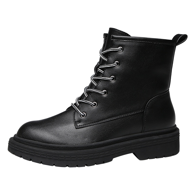 PLAYBOY/花花公子冬季加绒休闲时尚纯色系带圆头短靴机车靴女K12299213