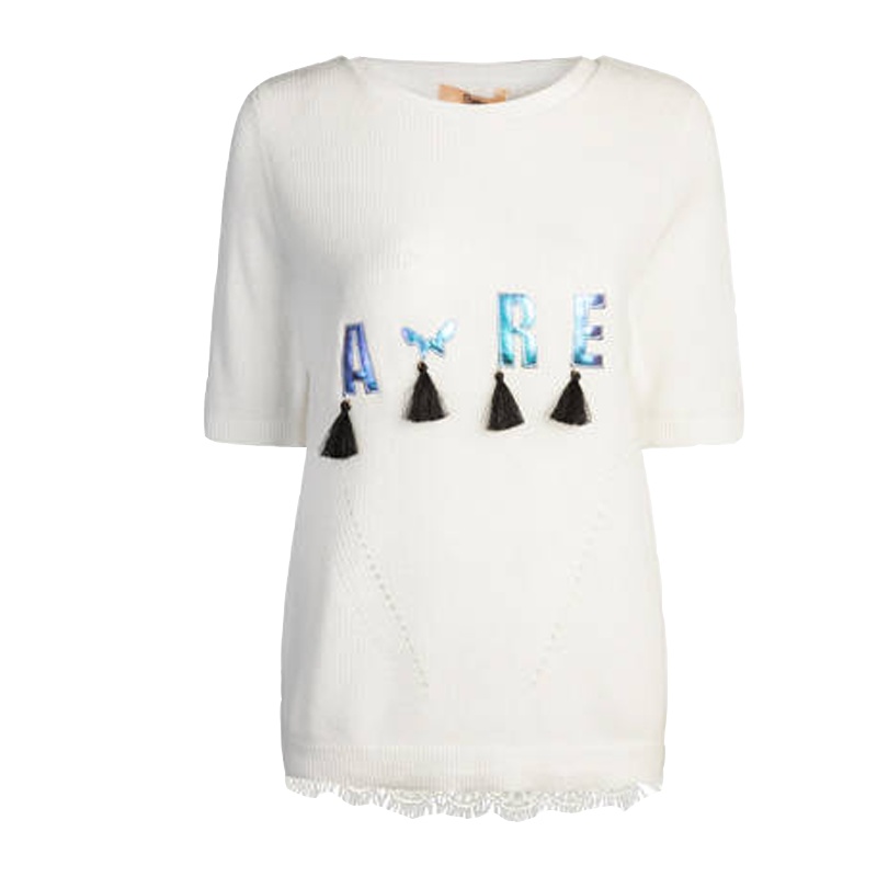 【福利款】拉夏贝尔Candie's秋冬新款显瘦打底毛织短袖蕾丝针织衫30061092