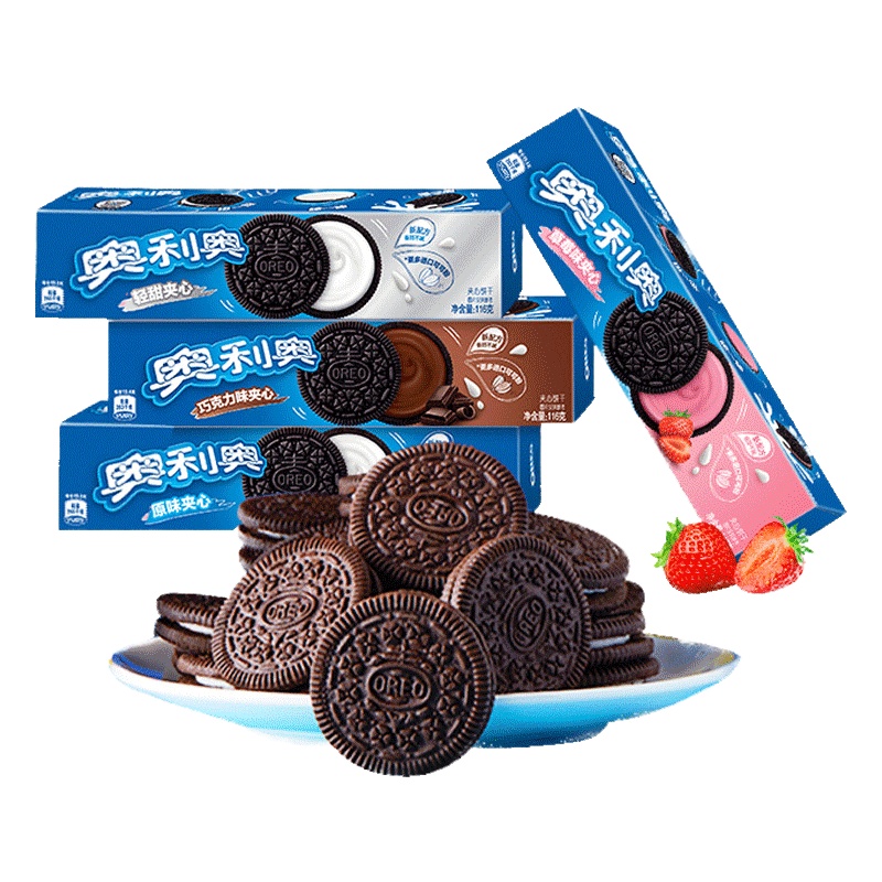 亿滋奥利奥草莓味 原味 巧克力味 轻甜味夹心饼干116g*4盒 早餐休闲饼干办公室