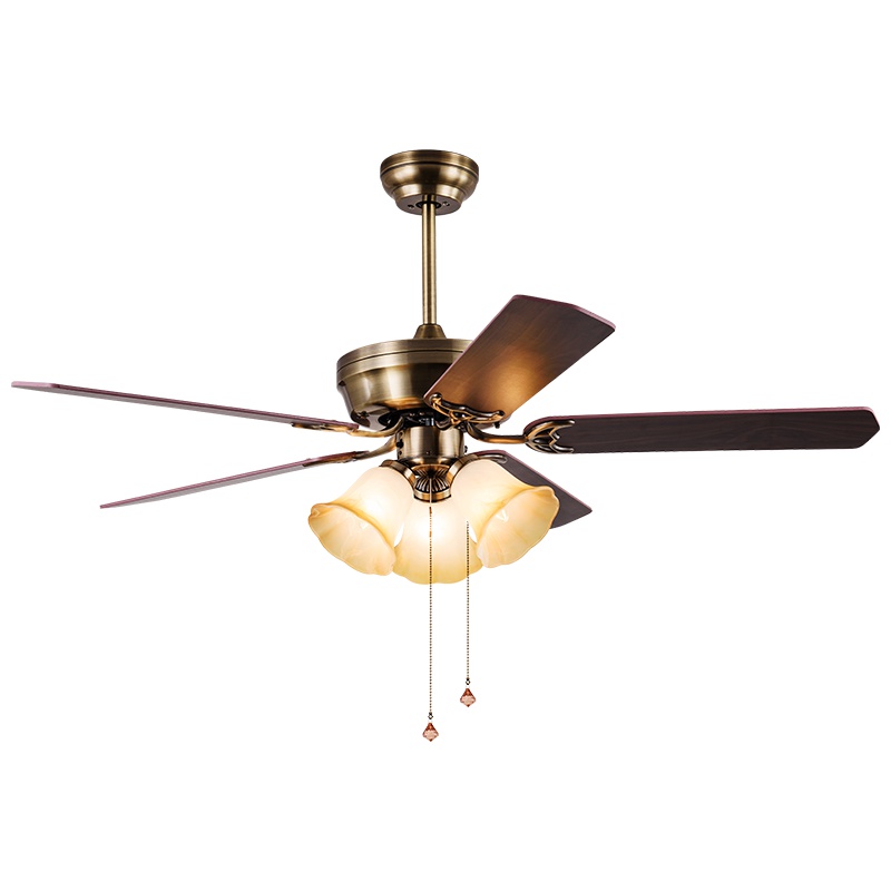 雷士照明（NVC）简约现代家用风扇灯 5叶实木吊扇灯 美式乡村北欧餐厅吊灯客厅卧室仿古风扇灯 欧式美式复古装饰带灯吊扇