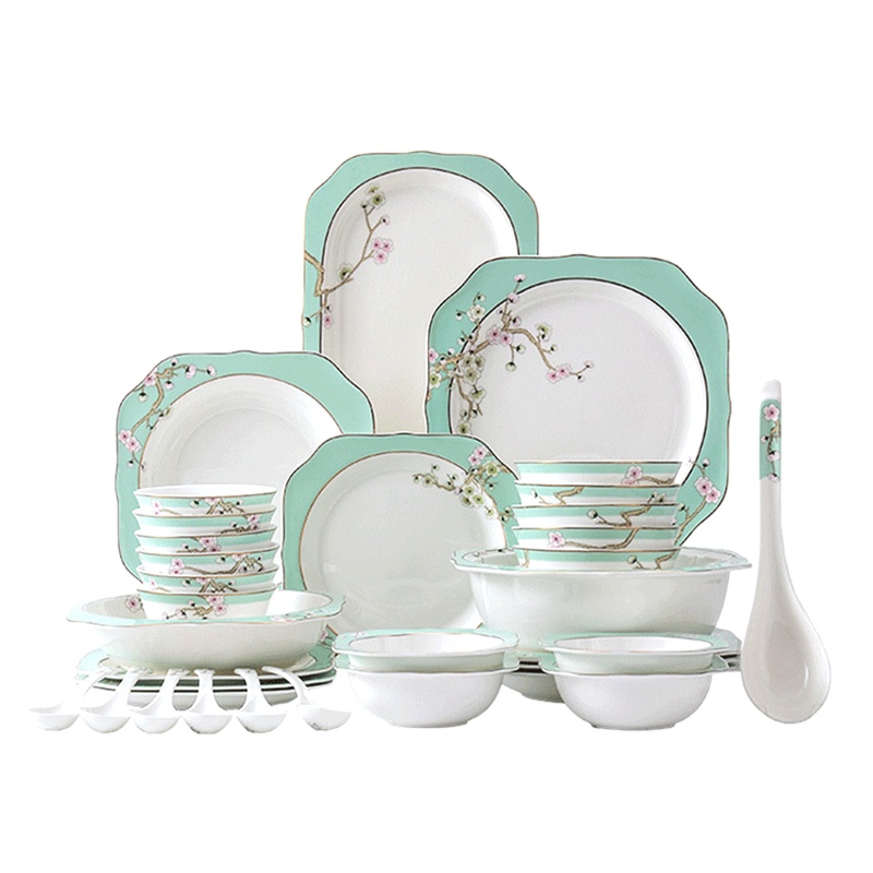 米兰度(Milandu)中式创意高档真骨瓷餐具套装饭碗碟子盘子勺子日用乔迁送礼礼盒装 贵人瓷系列餐具套装