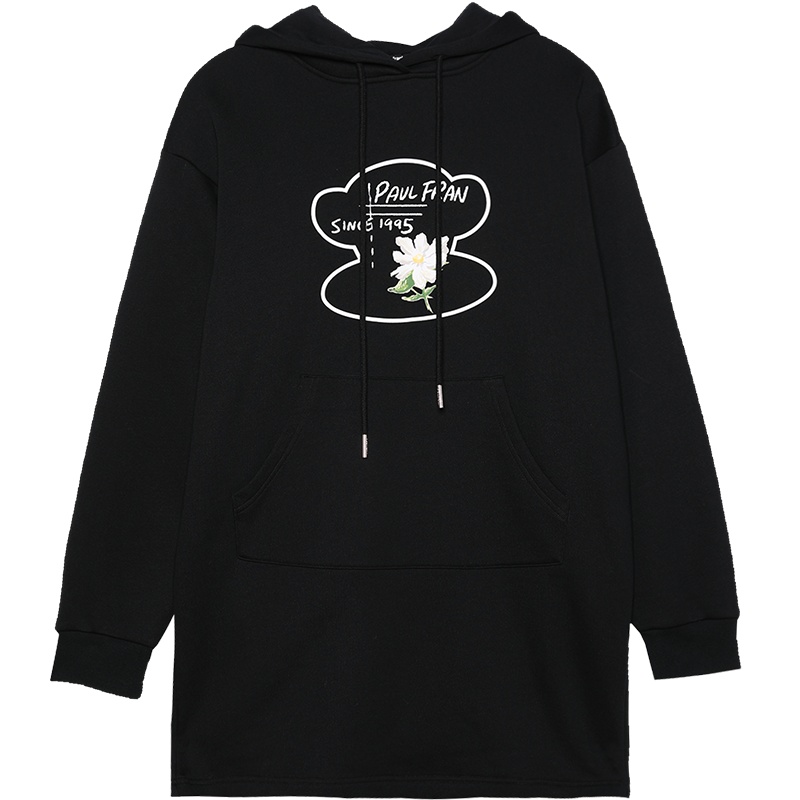 大嘴猴冬季新款连衣裙女韩版潮ins连帽印花加绒