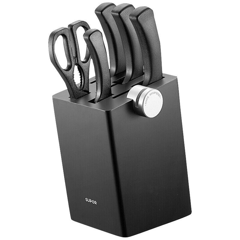 苏泊尔(SUPOR)尖锋系列五件套 刀具套装不锈钢菜刀切片刀斩骨刀水果刀剪刀磨刀器刀座组合 TK1639E