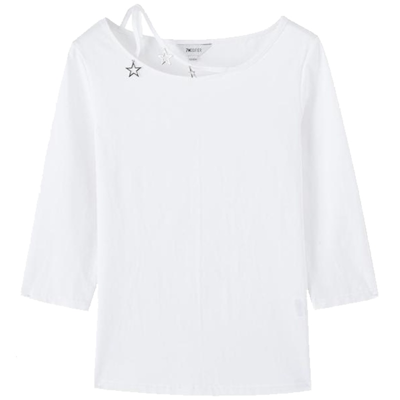 【专柜同款】时尚圆领修身7m2019春装新款女上衣简约学院风小清新七分袖T恤女70011181