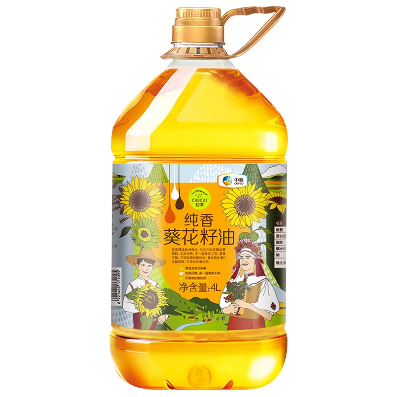 中粮初萃食用油纯香葵花籽油4L 精选油葵 去壳物理压榨
