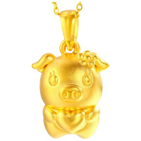 翠绿 黄金吊坠 足金999女款可爱萌猪吊坠 金重约1.9-2克 A08000041281